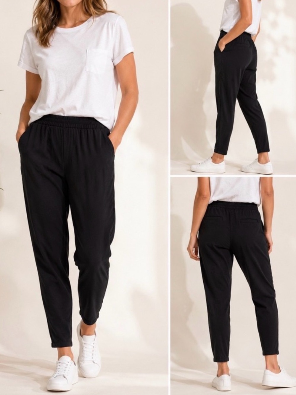 Marine Layer Allison Trouser Pant Black Tapered Elastic Waist Ankle 10005